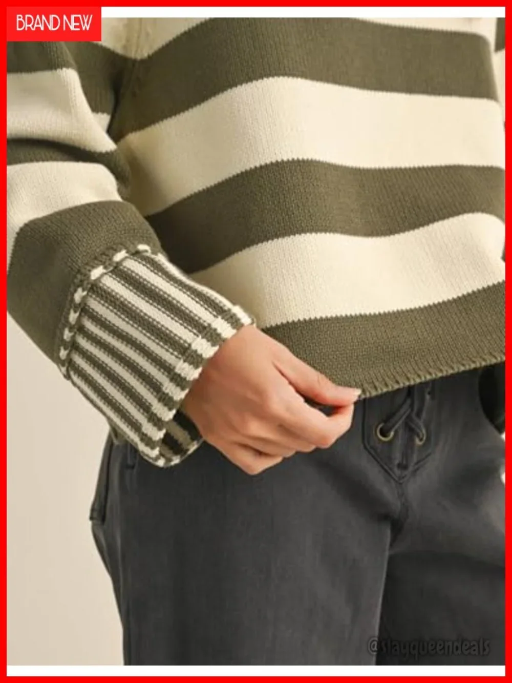 Women's Casual Loose Striped Sweater Fall Long Sleeve Crew Neck Knitted